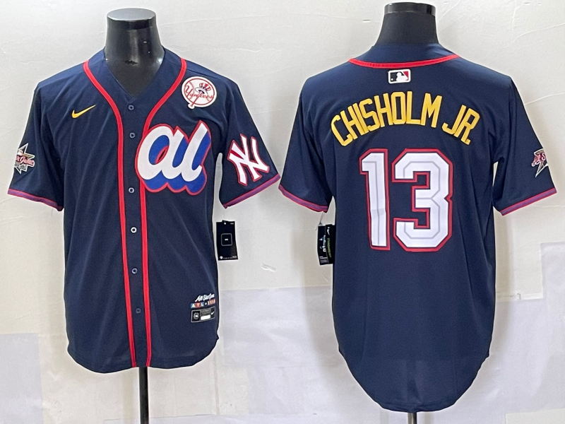 Men 2025 New York Yankees #13 Chisholm Jr Drak Blue All star Blank Blue Nike MLB Jersey style 003